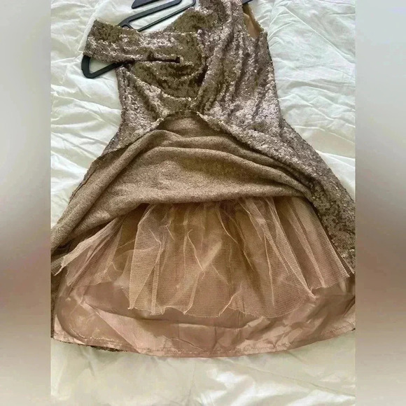 TOBI Vina Sequin Gold Dress Small Fit & Flare Open Back Short Tulle & Lined - Picture 7 of 9